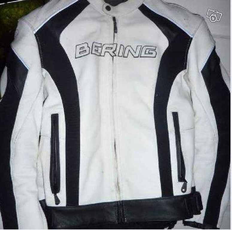 blouson moto bering cuir trust noir blanc taille m 270 38
